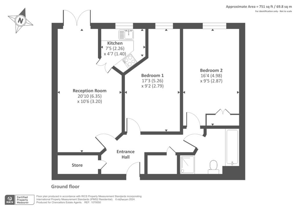 2 bedroom retirement property to rent - floorplan