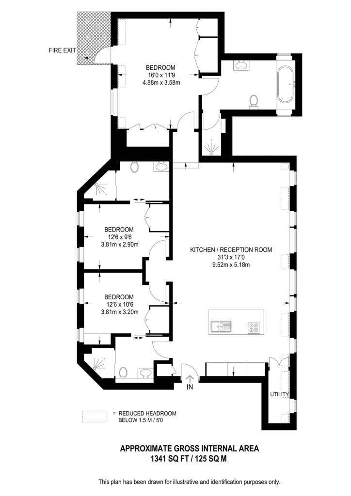 3 bedroom flat to rent - floorplan