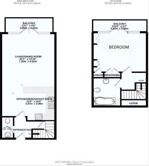 1 bedroom duplex apartment for sale - floorplan