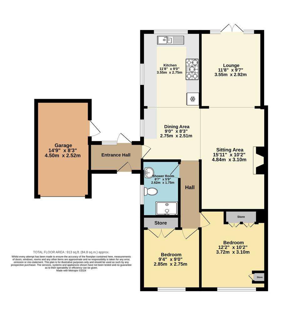 2 bedroom semi-detached bungalow for sale - floorplan