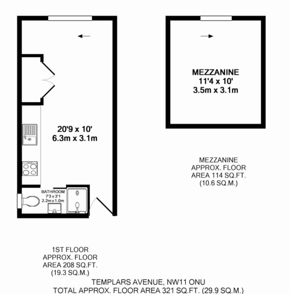 Studio flat to rent - floorplan