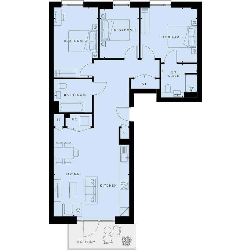 3 bedroom flat for sale - floorplan