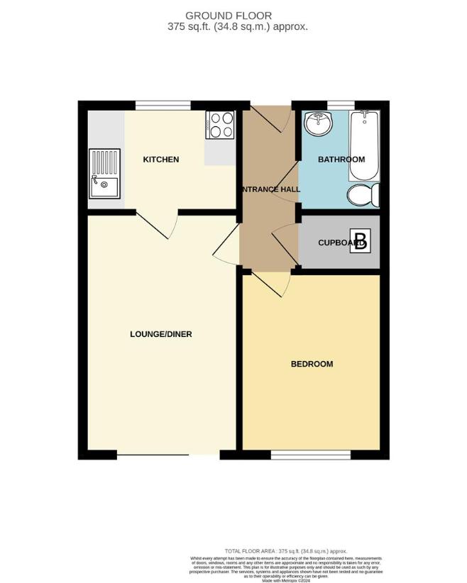 1 bedroom bungalow for sale - floorplan