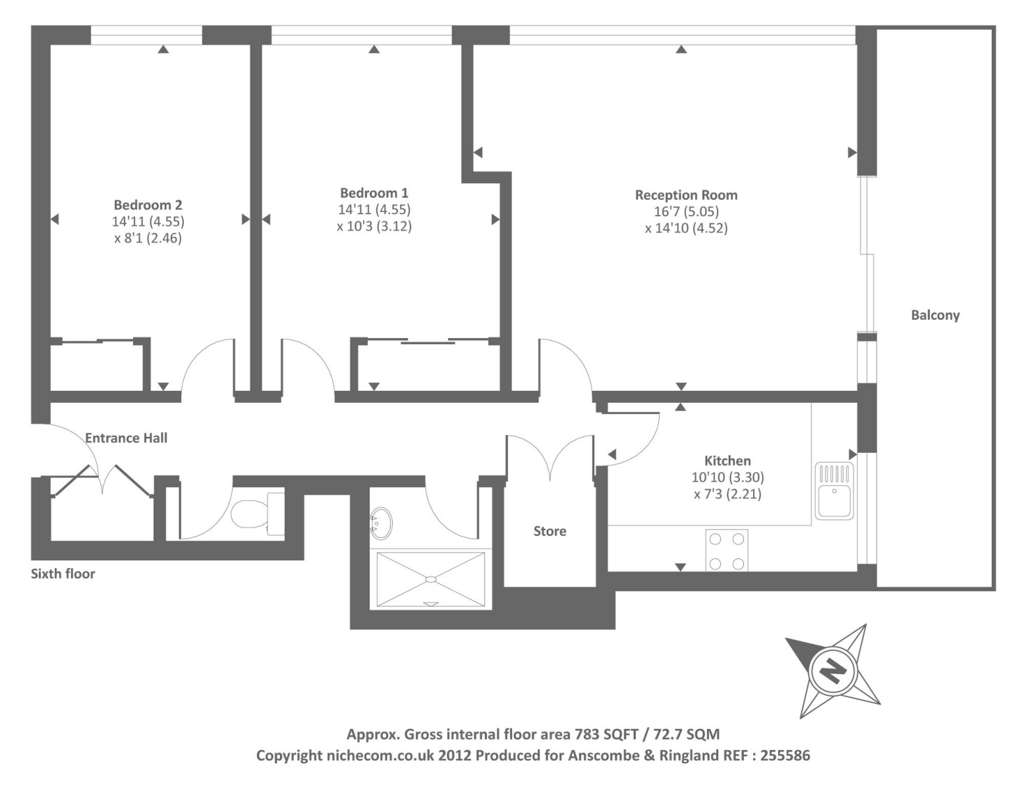 2 bedroom flat to rent - floorplan