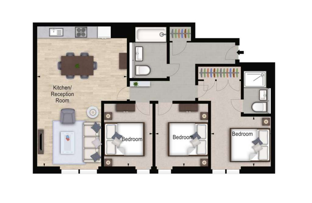 3 bedroom flat to rent - floorplan