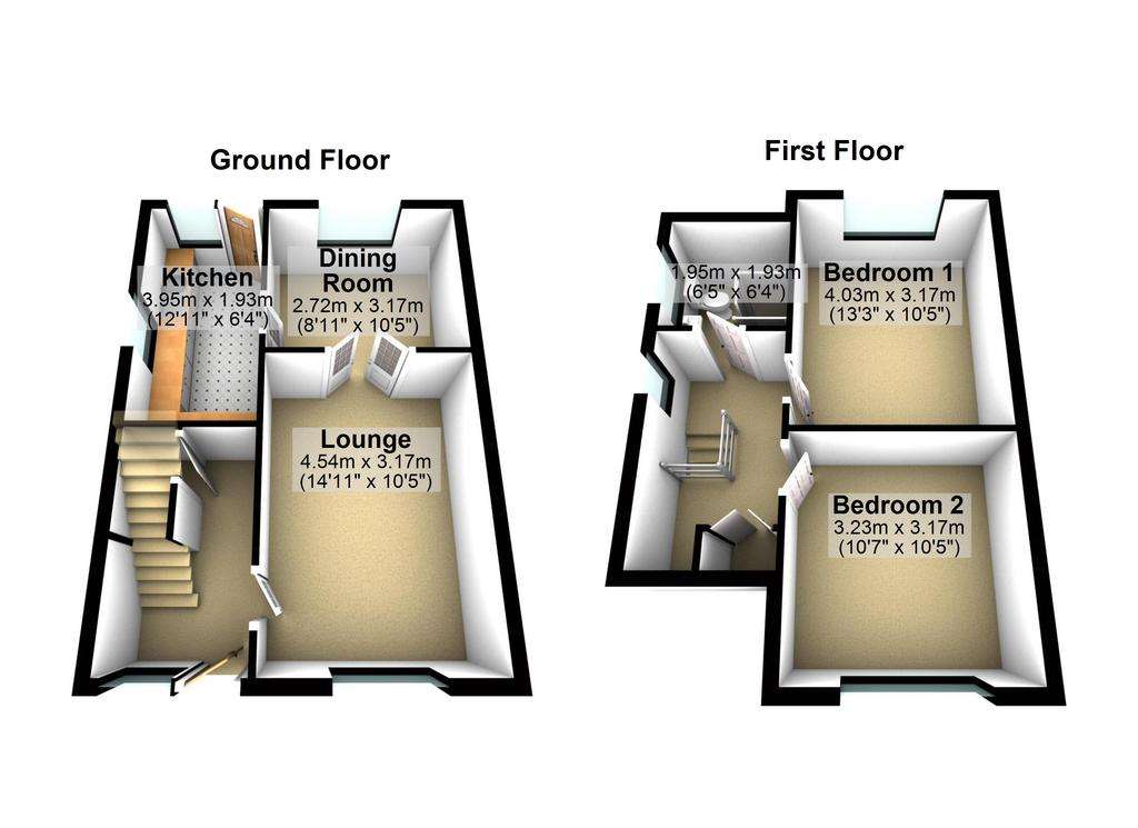 2 bedroom semi-detached house for sale - floorplan