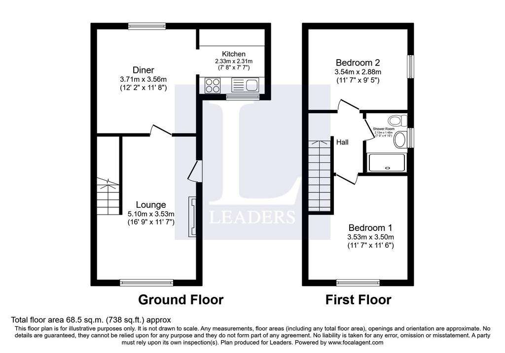 2 bedroom town house to rent - floorplan
