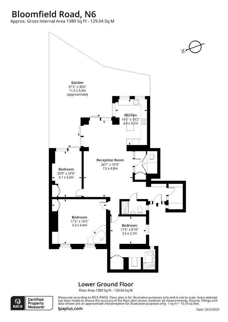 3 bedroom flat to rent - floorplan