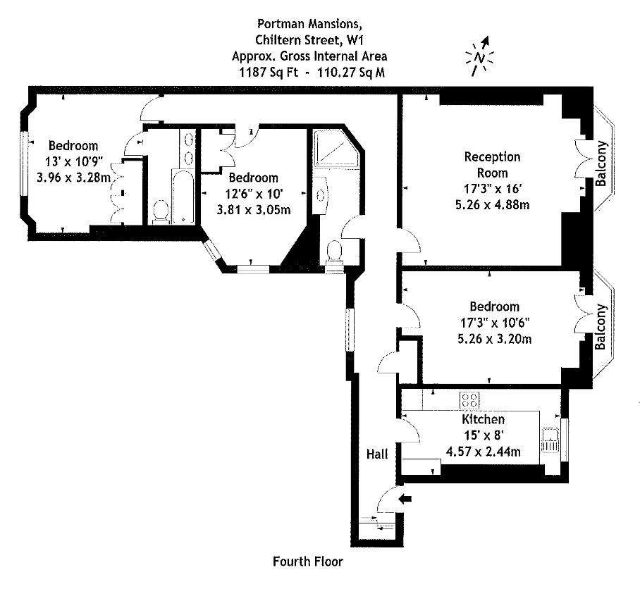 3 bedroom flat to rent - floorplan