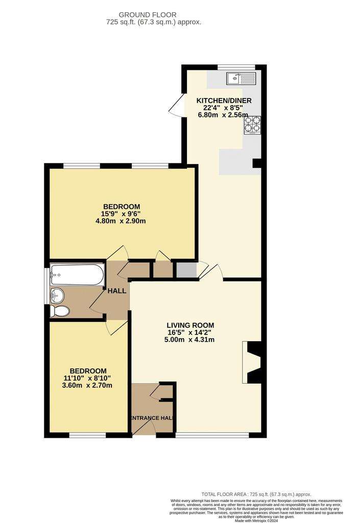 2 bedroom detached bungalow to rent - floorplan
