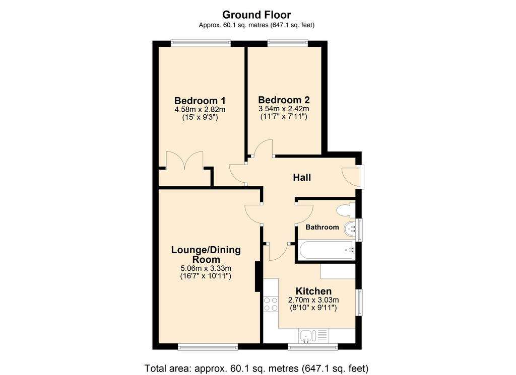 2 bedroom ground floor flat to rent - floorplan