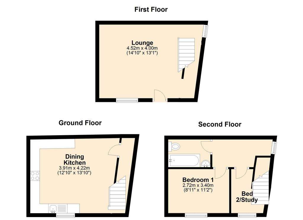 2 bedroom end of terrace house for sale - floorplan