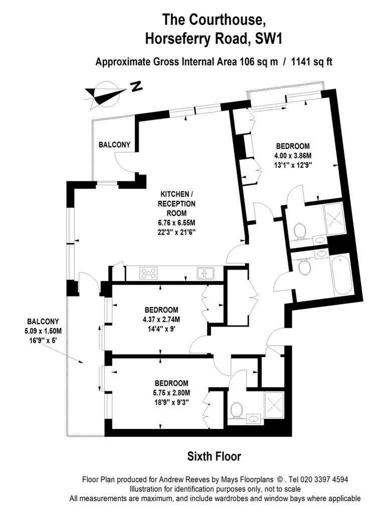 3 bedroom flat to rent - floorplan