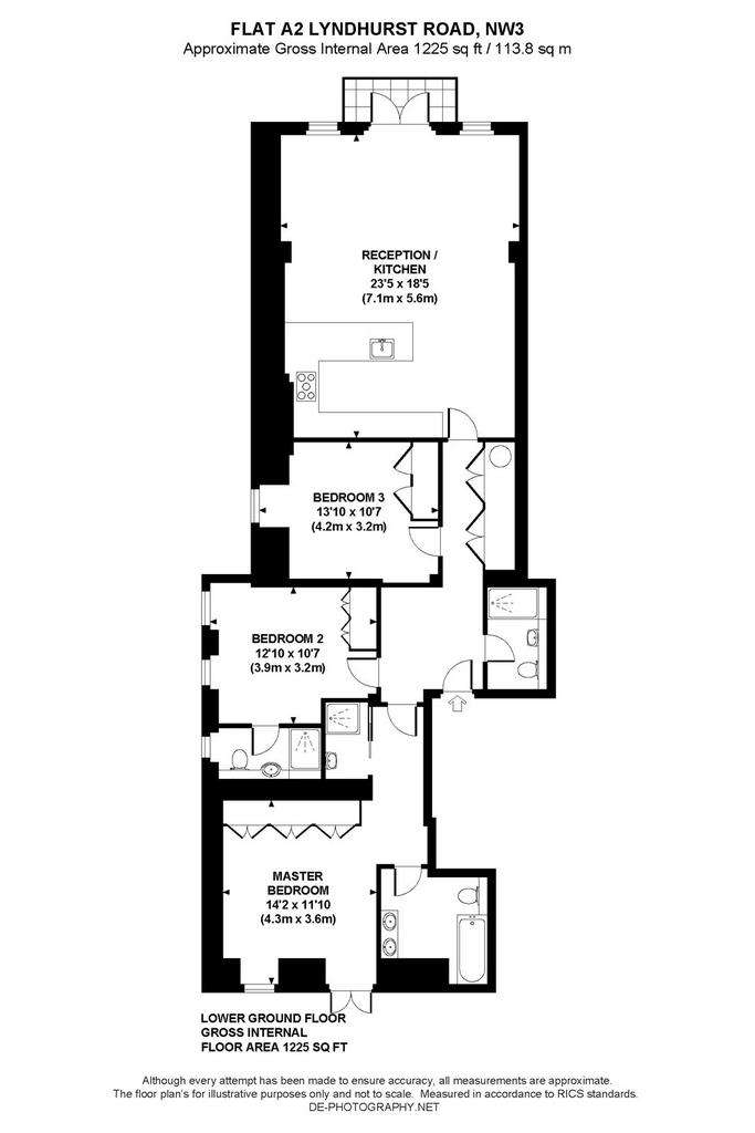 3 bedroom flat to rent - floorplan