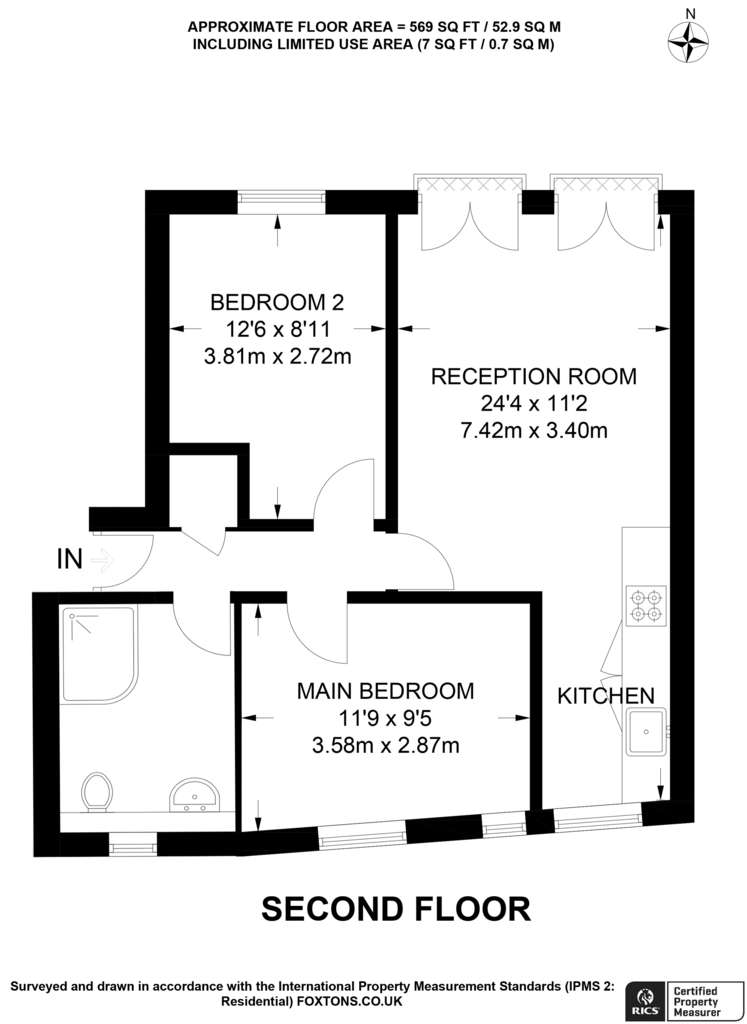 2 bedroom flat to rent - floorplan