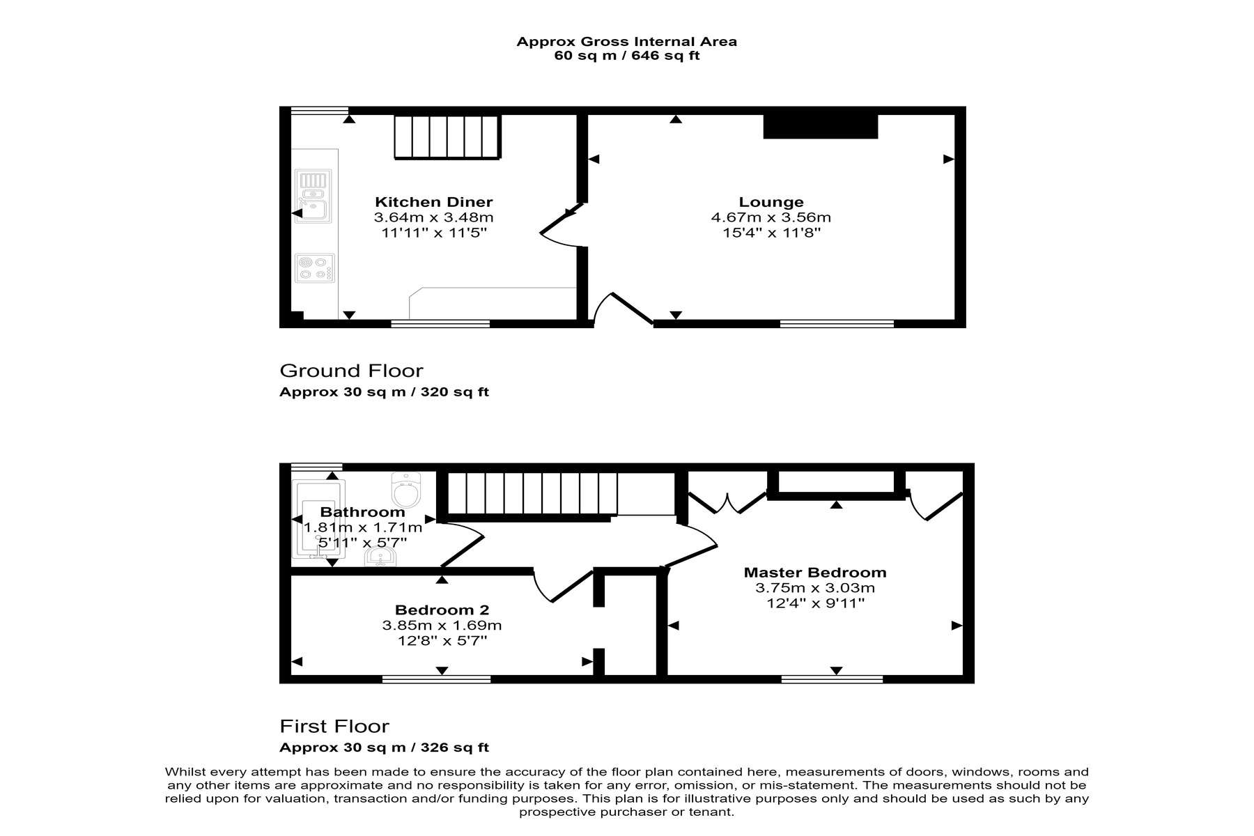 2 bedroom terraced house for sale - floorplan