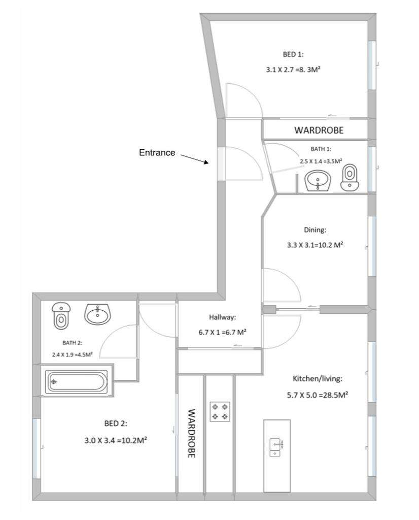 2 bedroom flat to rent - floorplan