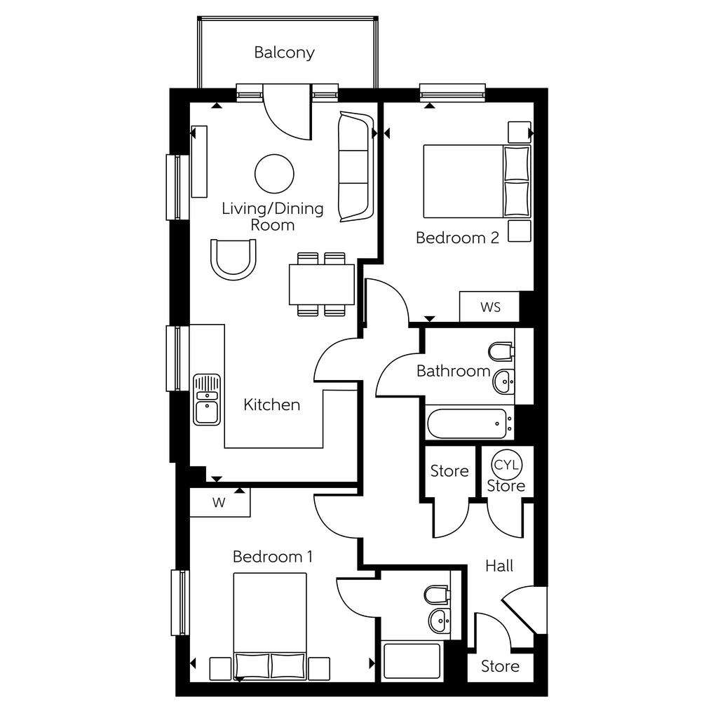 2 bedroom flat for sale - floorplan