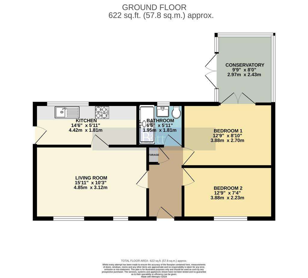 2 bedroom detached bungalow for sale - floorplan