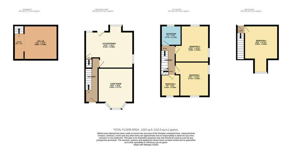 4 bedroom end of terrace house for sale - floorplan