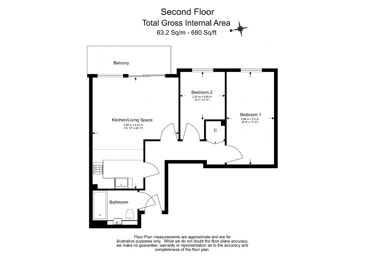 2 bedroom flat for sale - floorplan