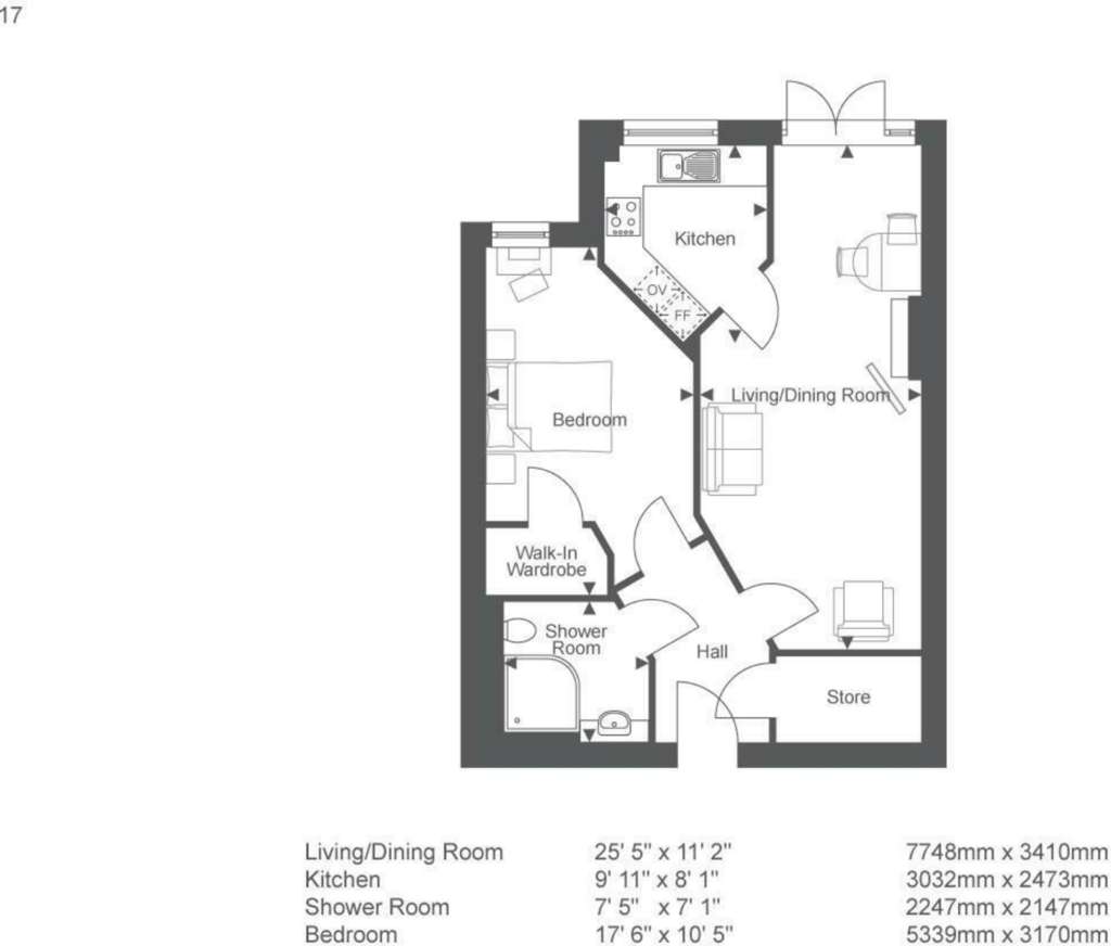 1 bedroom retirement property to rent - floorplan