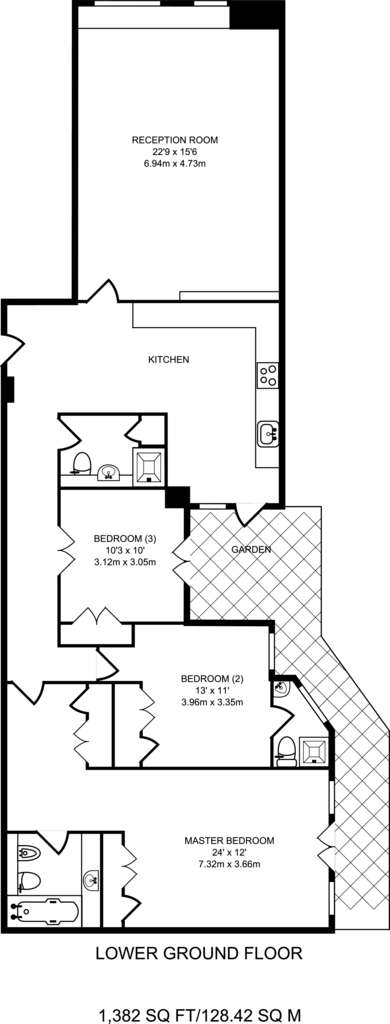 3 bedroom flat to rent - floorplan