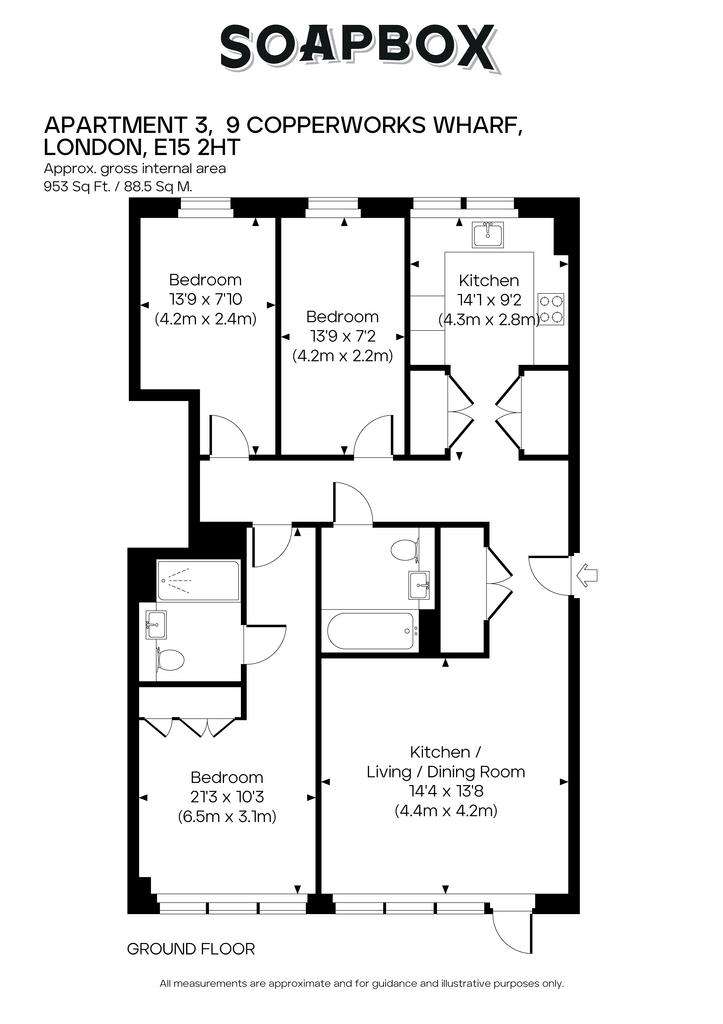 3 bedroom ground floor flat to rent - floorplan
