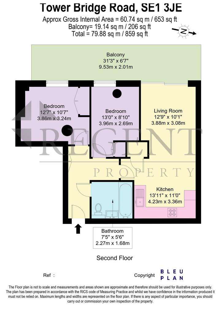 2 bedroom flat to rent - floorplan