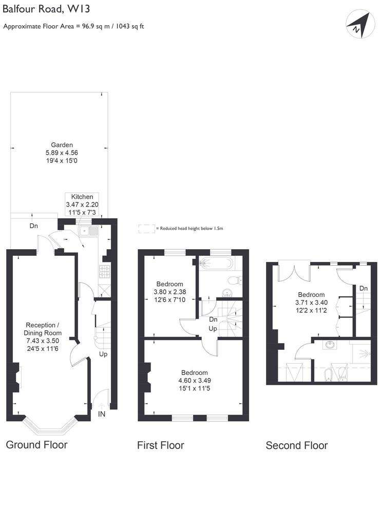 3 bedroom terraced house for sale - floorplan