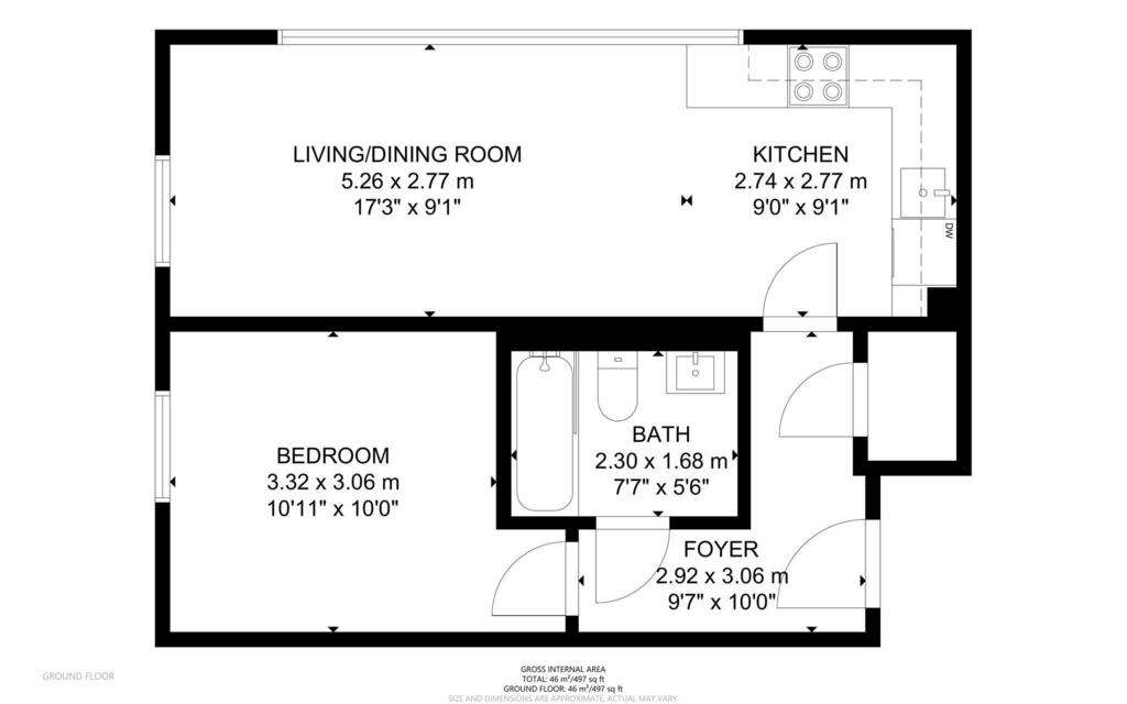 1 bedroom ground floor flat to rent - floorplan