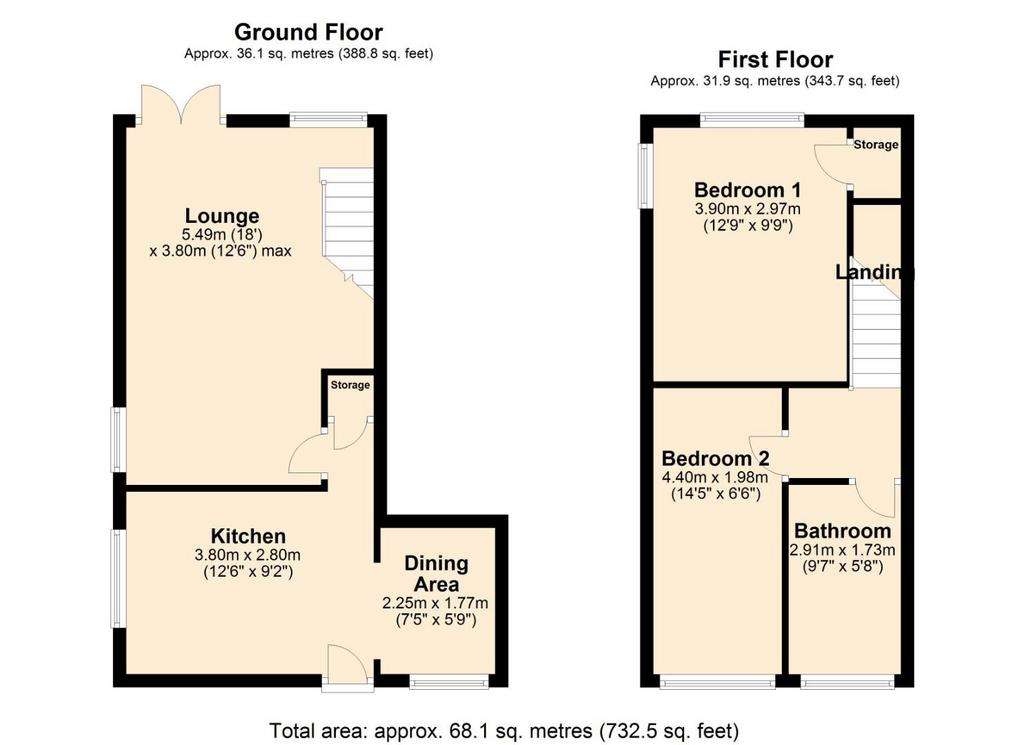 2 bedroom cottage for sale - floorplan