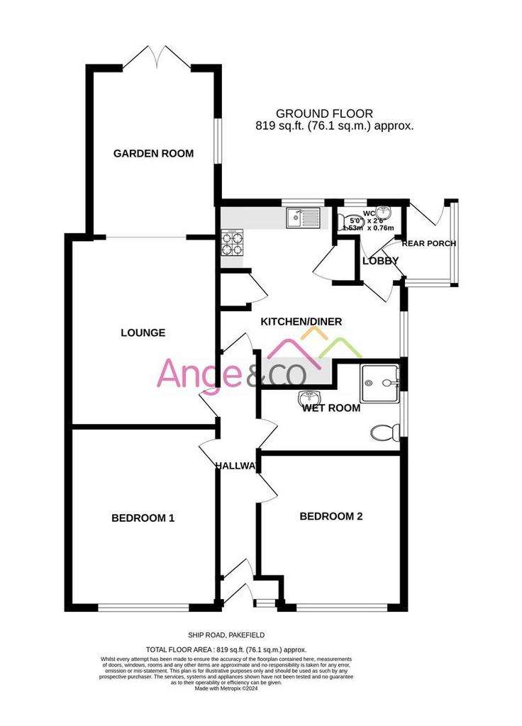 2 bedroom semi-detached bungalow for sale - floorplan