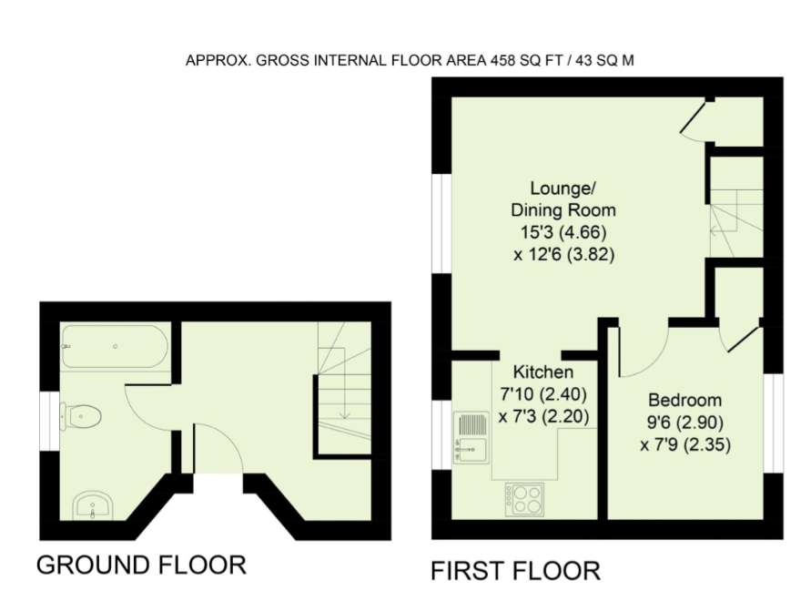 1 bedroom coash house to rent - floorplan