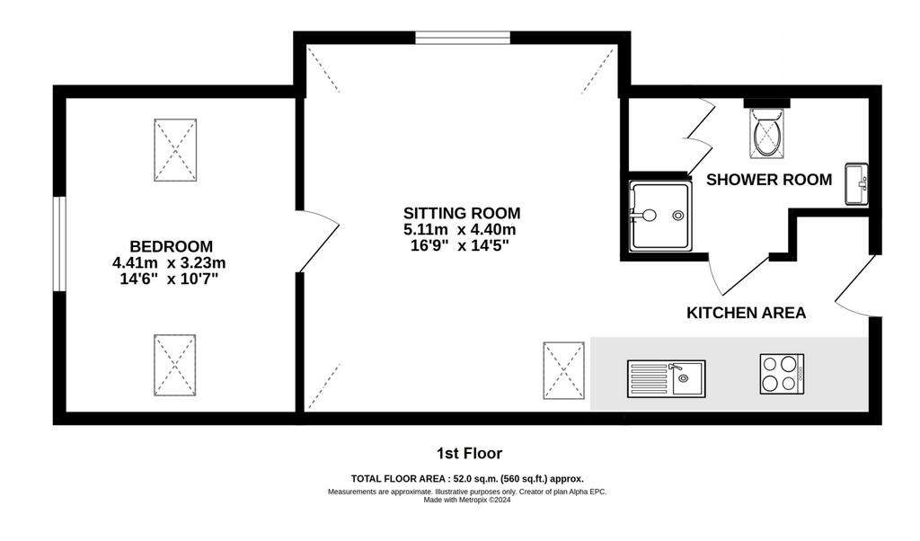 1 bedroom coash house to rent - floorplan