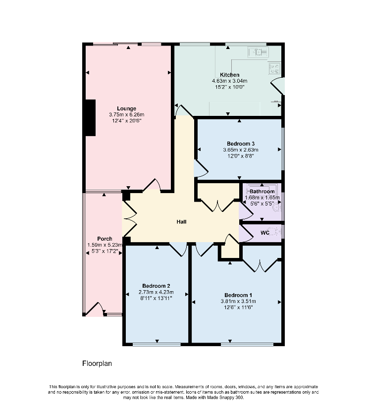 3 bedroom bungalow for sale - floorplan