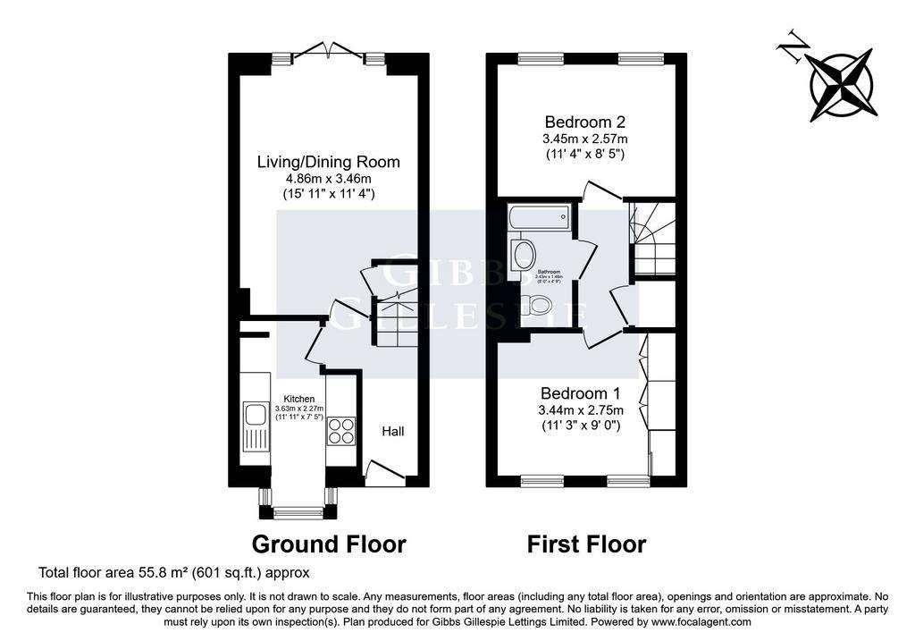 2 bedroom end of terrace house to rent - floorplan