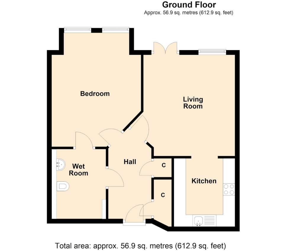1 bedroom serviced apartment for sale - floorplan