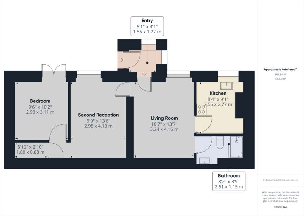 1 bedroom semi-detached bungalow to rent - floorplan