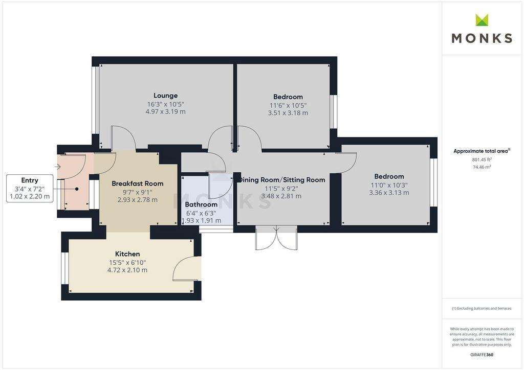 2 bedroom semi-detached bungalow for sale - floorplan