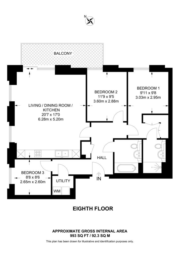 3 bedroom flat for sale - floorplan