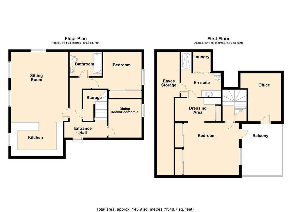 3 bedroom flat for sale - floorplan