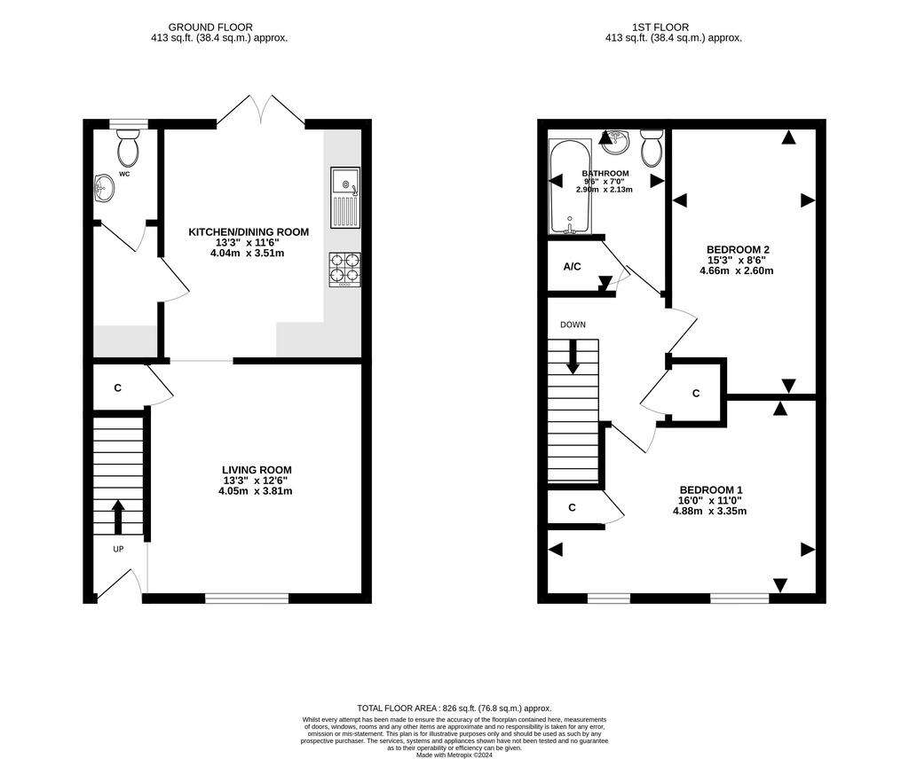 2 bedroom terraced house for sale - floorplan