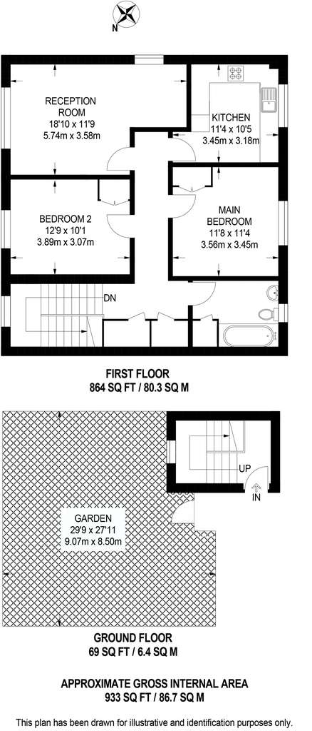 2 bedroom maisonette to rent - floorplan