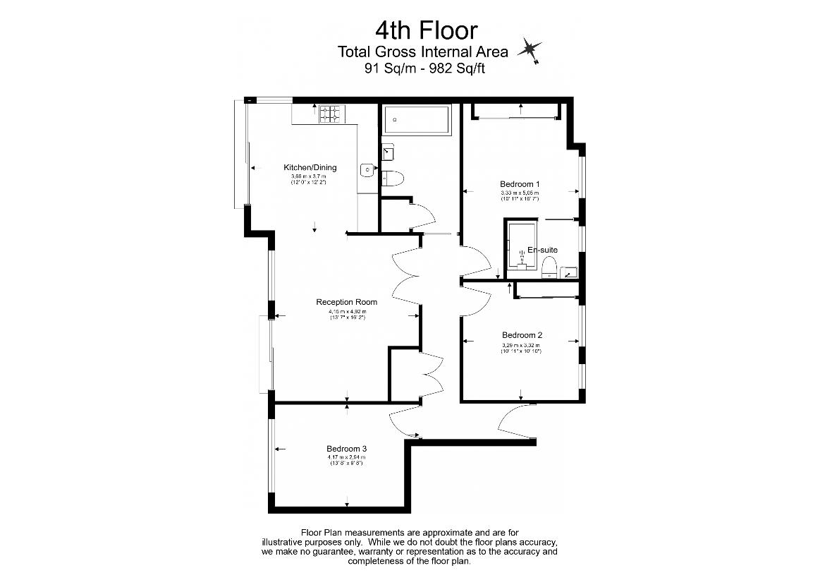 3 bedroom flat for sale - floorplan