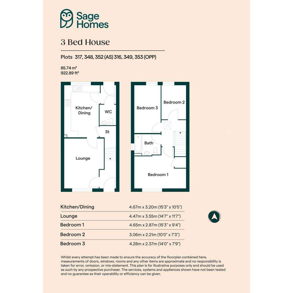 3 bedroom semi-detached house for sale - floorplan