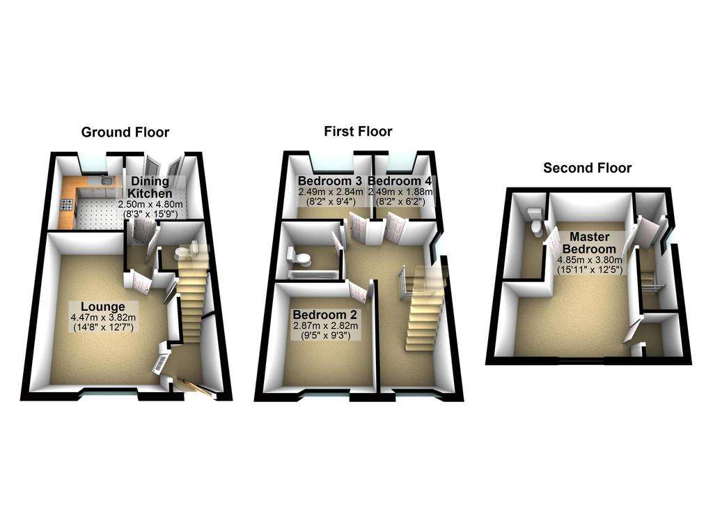 4 bedroom town house for sale - floorplan