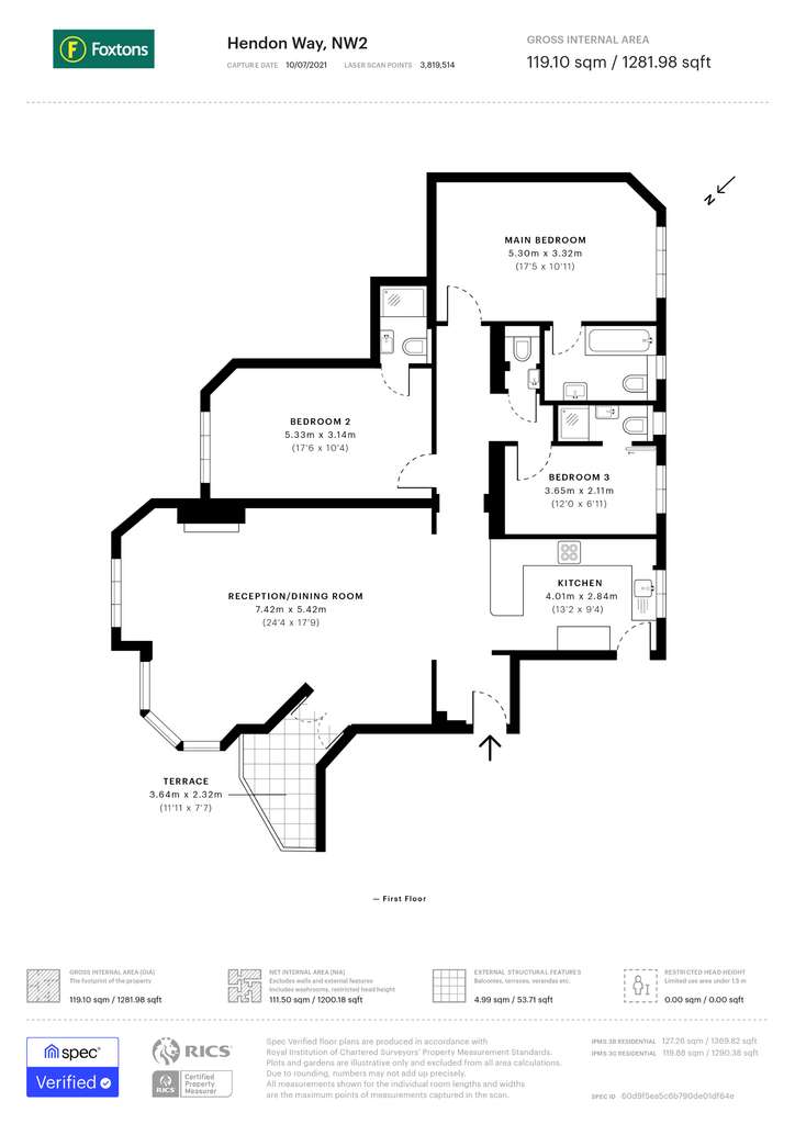 3 bedroom flat to rent - floorplan