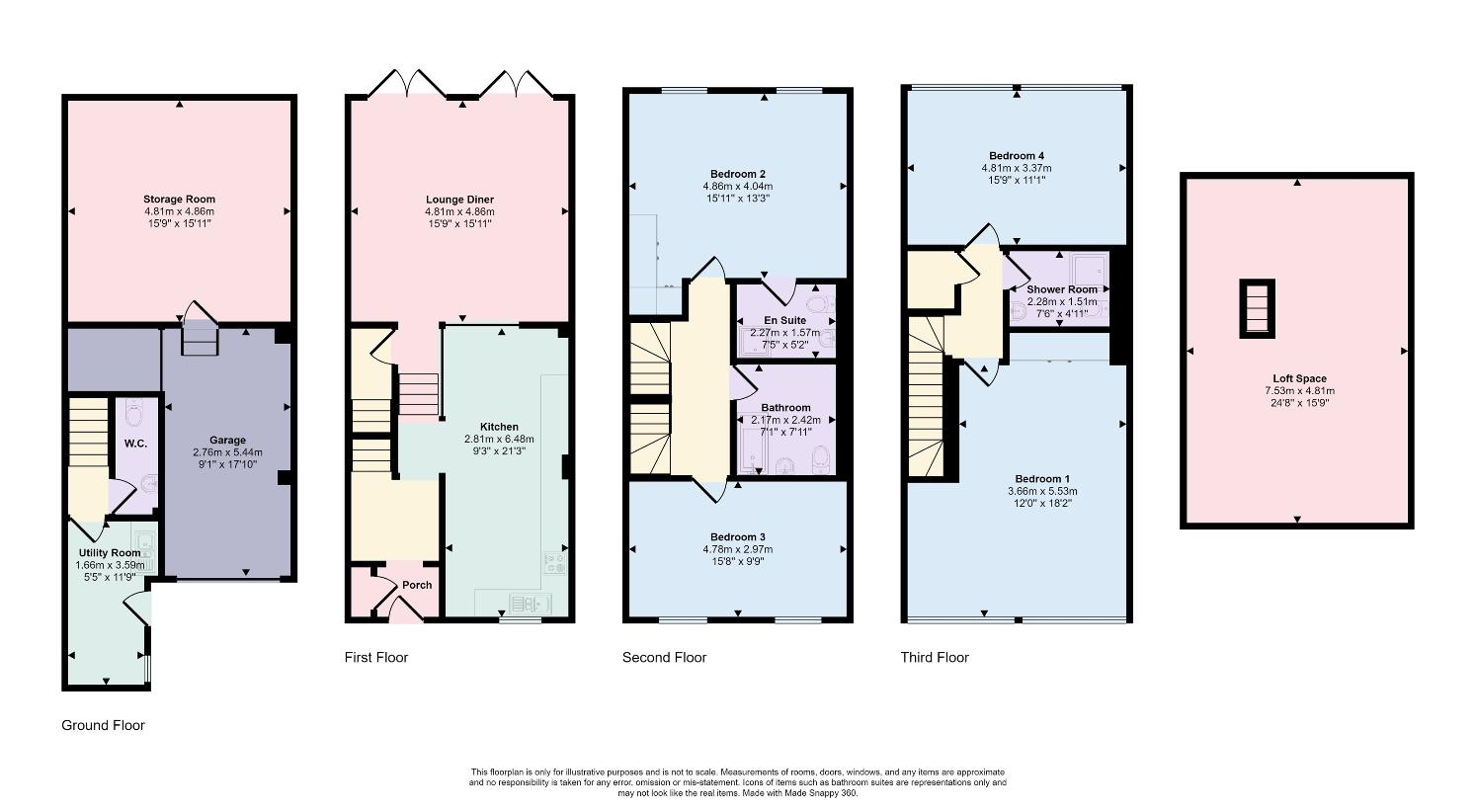 4 bedroom terraced house for sale - floorplan