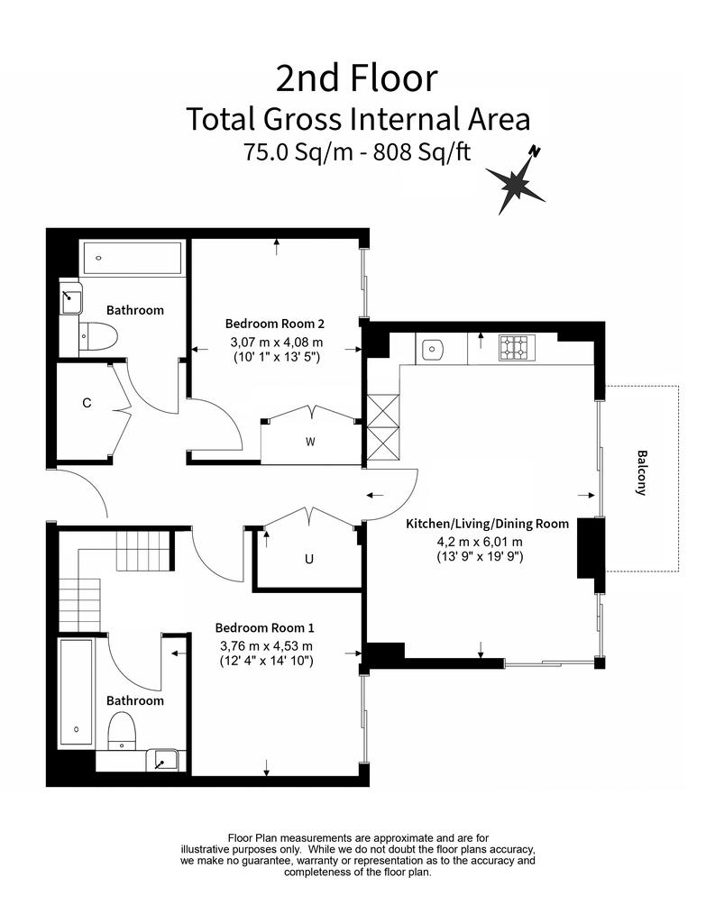 2 bedroom flat to rent - floorplan